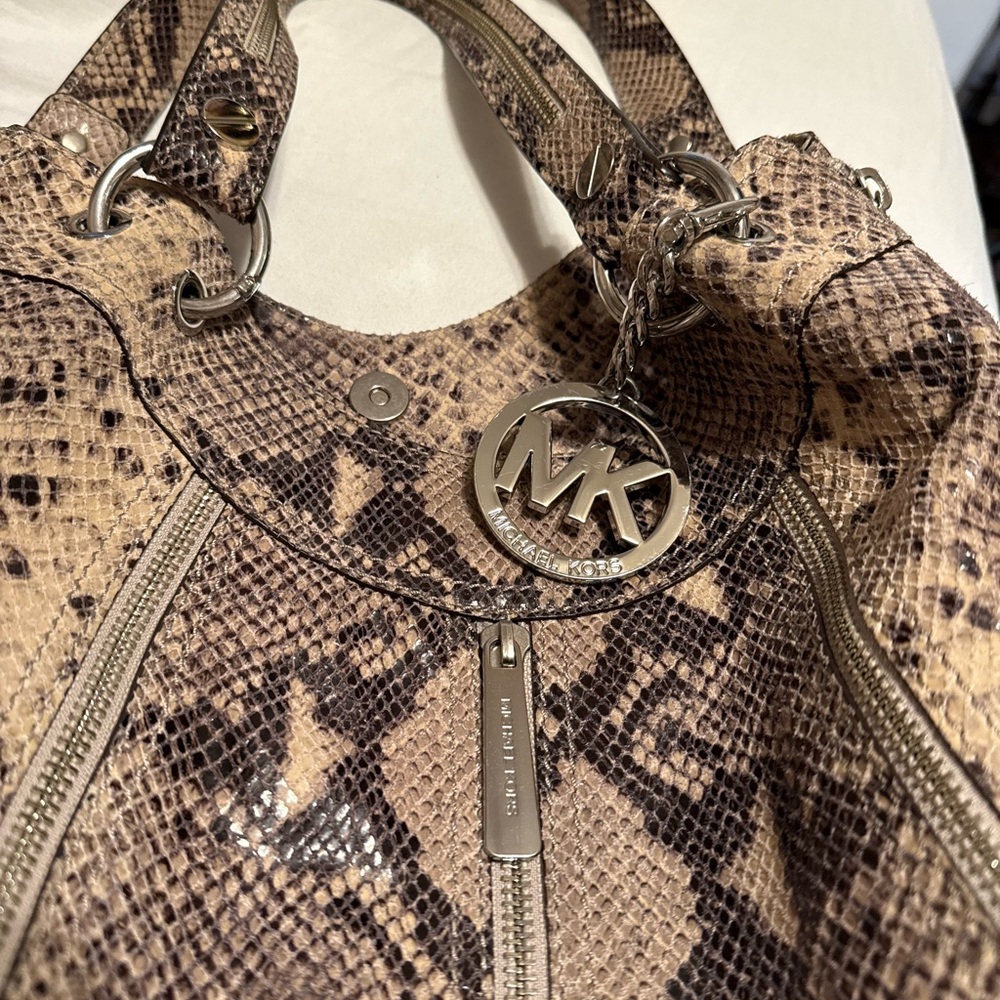 Michael Kors Tan Snake Print Shoulder Bag